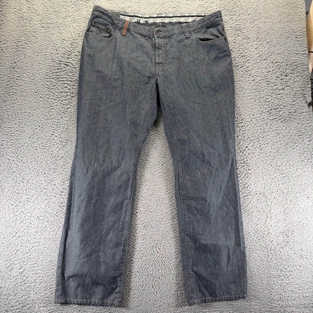 Hugo Boss Jeans Mens 42x34 Gray Chambray Straight Leg Workwear Travel Button-Fly